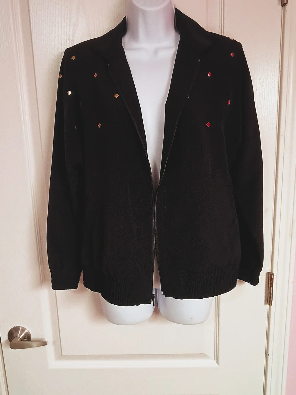Vintage Zip-Front Women's Jacket With Gold Studs